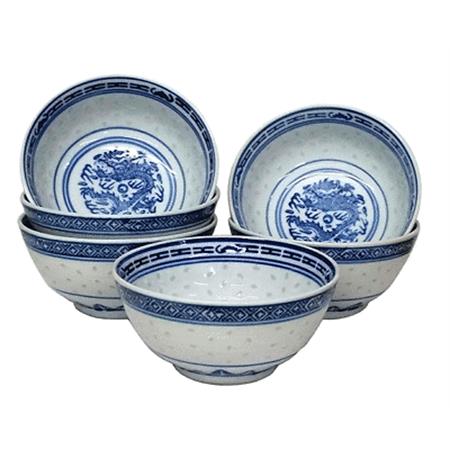 Chinese Blue & White Rice Grain Pattern Bowl 9