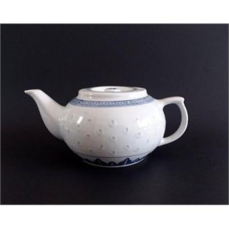Chinese Blue & White Rice Grain Pattern Tea Pot