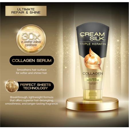 Cream Silk Conditioner Triple Keratin Collagen Gold 170ml